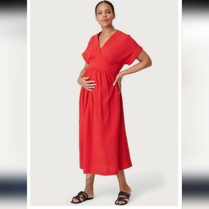 Hatch Classic Carolina Dress Poppy Red Wrap-Style Midi Maternity Size 3 / Large